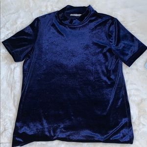 Zara-Blue Velvet Short Sleeve Top